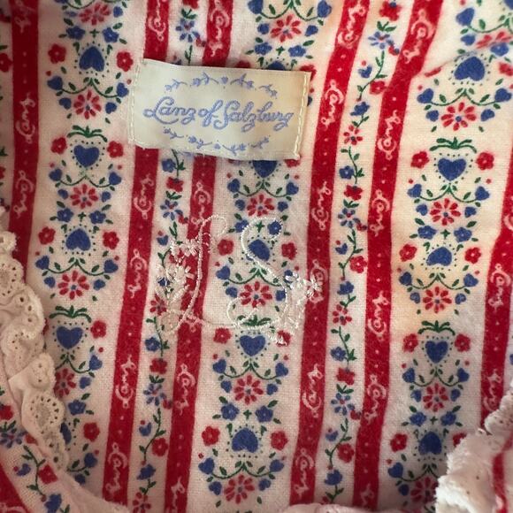 Lanz of Salzburg Tyrolean Flannel Nightgown Red And Blue Hearts Size M Cozy - Picture 3 of 11
